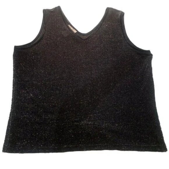 Vintage Vue Point Black Sparkle Shimmer Knit Tank Top Sleeveless V-Neck Shell - Picture 5 of 7
